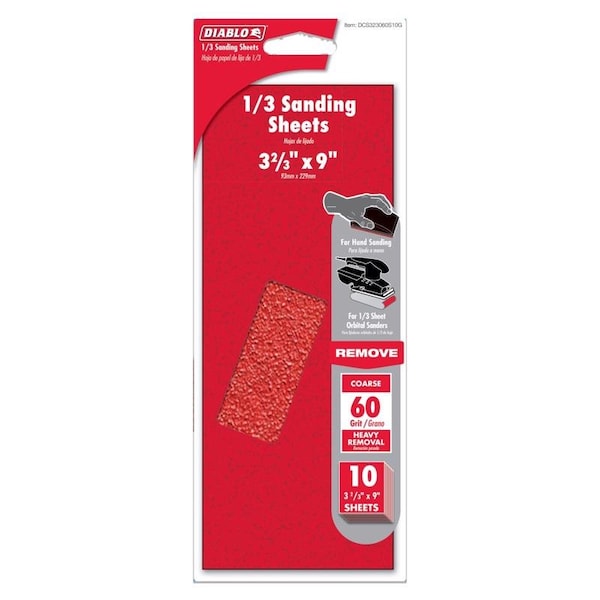 Diablo Diablo 9 in. L X 3-2/3 in. W 60 Grit Aluminum Oxide Sanding Sheet 10 pk DCS323060S10G - main